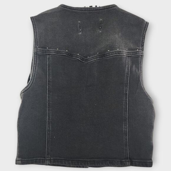 Austin Landing Jean Crop Vest Women's XS Gray Suede Fringe Studded Embroidered - Picture 3 of 8